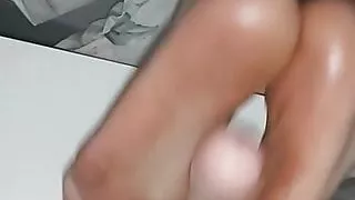 Dildo footjob cum on dirty soles