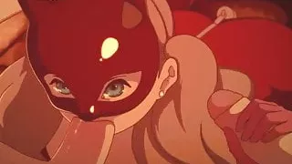 Girl With Cat Ears Mask Giving Amazing Blowjob