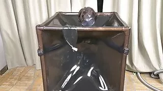 Latex vacuum box and gas mask, breath control
