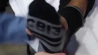 Bearded guard Rikk York receives foot licking from prisoner