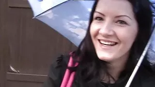 Brunette with chin dimple spreads legs for the porn agent