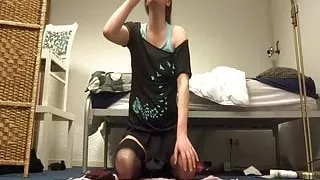 Urinal slut gagged with piss soaked panties