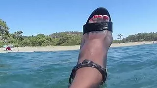 highheel and pantyhose on the beach