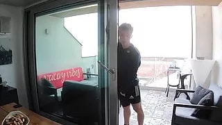 Balkon, Blonde Frauen, Schwuler Sex, Masturbation, Muskel, Sex im Freien