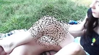 feet licking handjob at picknick