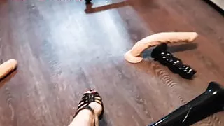 Choosing phalluses by size. Girls love toys.Anna Mole.