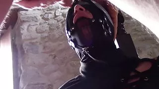 Laura XXX bound and masked deepthroating with ring gag 2021