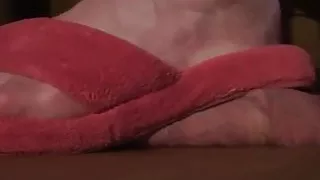 BBW's Red flat flip flops cock trampling on cockbox