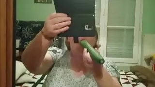 Girl masturbating with beer bottle