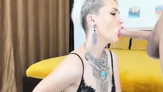Girl swallows a dick and licks balls