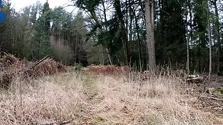 Raingear pup wanking outdoors during sunday walkies