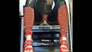 Mary Willows sissy tgirl riding in chastity for sissygasm