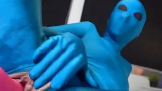 Horny Zentai doll spoiled with her new toys to orgasm