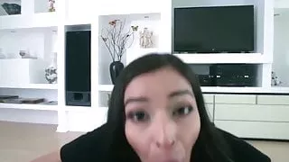 Tiny horny slut grinding big cock. Cum in mouth. Cute whore