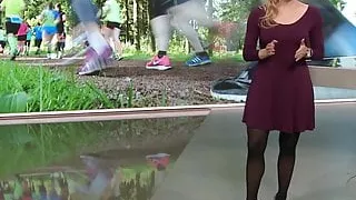German tv host in heels and pantyhose