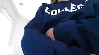 Big dick guy gets teased by kinky blonde. Skinny slut fucked