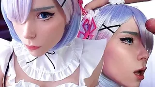 kawaii maid gives deepthroat blowjob  to boss with oral cumshot