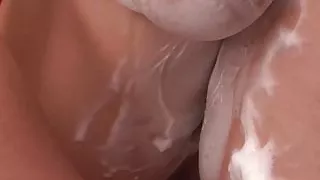 Sexy slut massages him with her big tits & hairy pussy