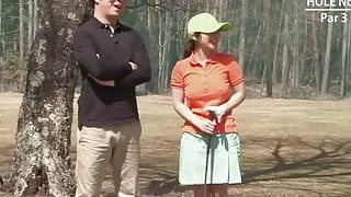 Cute Asian teen girls play a game of strip golf