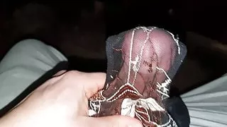 Mom's panties on step son's dick covered by his cum