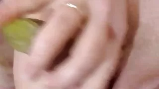 Baba fucks herself with a huge squash on camera