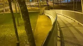 Strolling in public, submissive guy grabbed by the balls