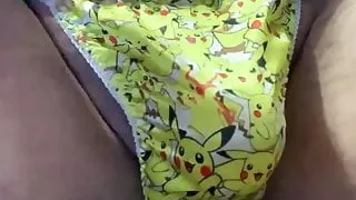 Little yellow satin thong play