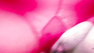 Footjob fuck and cum on bright red pantyhose