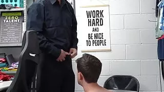 Twink shoplifter bends over for rough bareback by gay guard