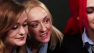 CFNM schoolgirls cocksucking a tied up submissive