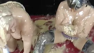 Mature lesbian gets wet and messy