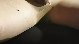 Crossdresser in pantyhose cums twice