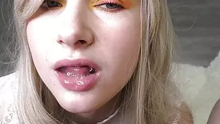 POV, Hot Blonde Is Sensually Sucking A Big Dick after Work - Cum in