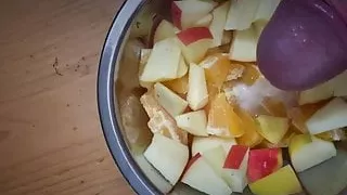 Cum on food - preparing her breakfast