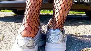 Kati’s sweaty feet, fishnet tights, shoeplay, dipping and dangling
