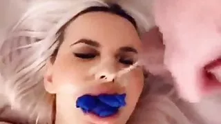 Girl with panty stuffed mouth takes cumshot