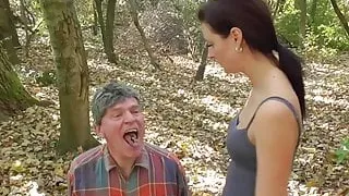 2 German brat doms use grandpa as spittoon and ashtray