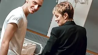 TUTOR4K. Without glasses mature tutor easily gets seduced