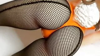 Sexy bunny ass bubble but fishnet cumshot figure bukkake