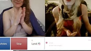 Sissy-Mary licking up cum for girl