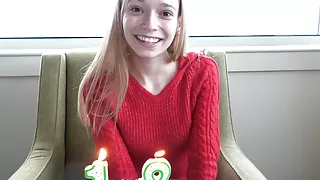 Just turned 18 - blonde slender teen making her first porn