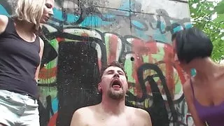 brat girls humiliate slave joschi outdoor