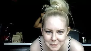 Naked friend rubs pussy and shows off