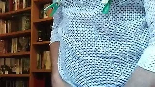 Red thong wanking with pegs on my nipples