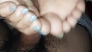 Footjob close up