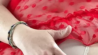 Chubby milf in lingerie rubbing pussy