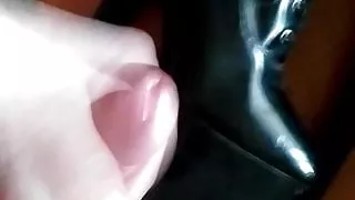 my submissive man is chasing a cock on my pleaser boots