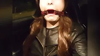 Sissy slut Keleigh Willis cums on leather then licks it up