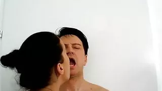 slave bobby get mouth full with spit by lyla and mira