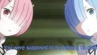 Gang. Rem and Ram Joi. Hentai